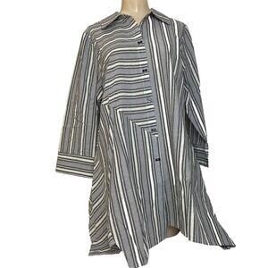 Steven Edwards Top Womens S Gray White Striped Asymmetrical Hem Lagenlook Artsy